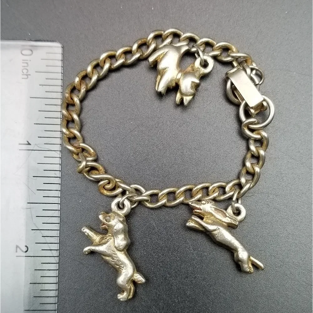 Puppies at play dog lover charm bracelet memorial gift pet lover. B420